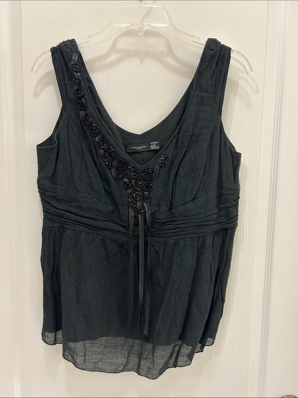 Javier Simorra Black Ribbon Rosette Sleeveless Lovely Top